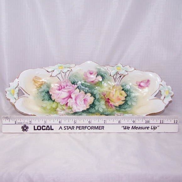 R S Prussia Roses Molded Handled Oblong Celery Bowl Serving Dish - Picture 4 of 6